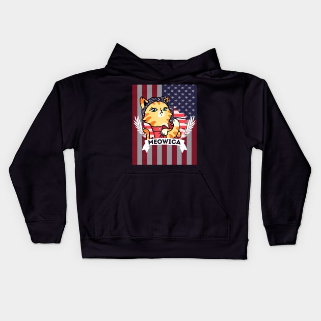 Cat 4th Of July Meowica Merica American Flag Kids Hoodie by Jannysingle